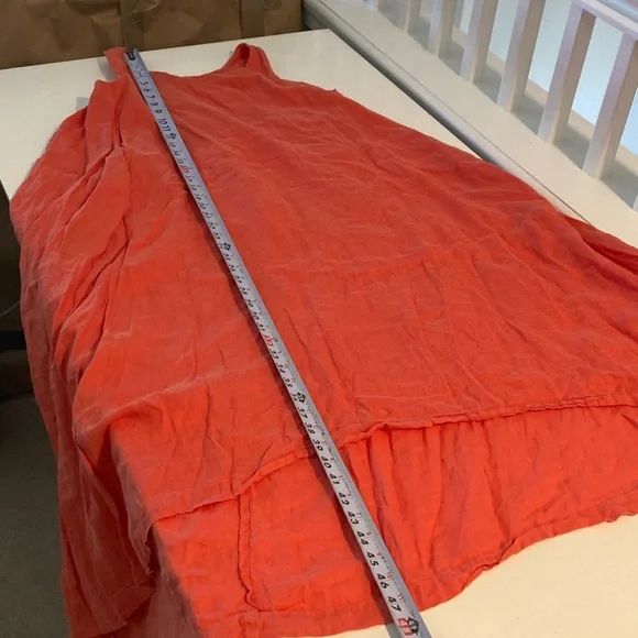 Black Crane Sleeveless High Low Maxi Dress Flax Linen Orange Paprika XS - Picture 10 of 12